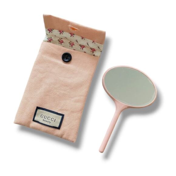 Gucci Beauty Pink Handheld Compact Mirror & Foral Pouch Set - Picture 2 of 3